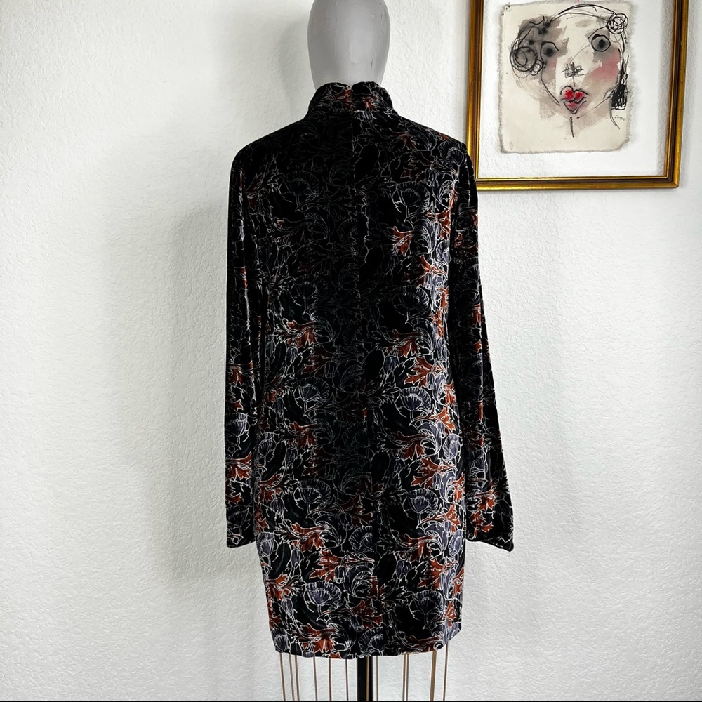 Sonia Rykiel Velvet Floral Long Sleeve Mock Neck Shift Dress - Picture 4 of 9